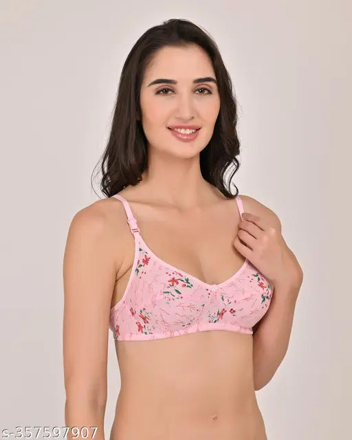 Liamoure Non-Wired Cotton Blend Non-Padded Bra In Pink, White, Beige Colors