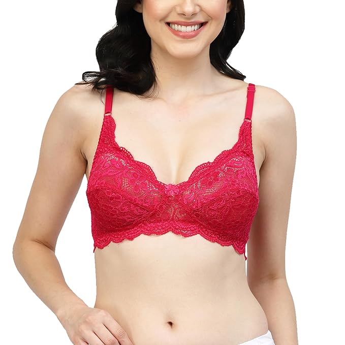 Liamoure Fancy Lace Bridal Double Layered Non Padded & Non-Wired Seamed Medium Coverage Bra