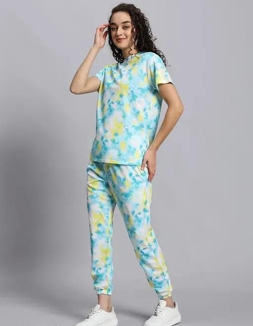 Green White Tie Dye Nightwear Set for Women