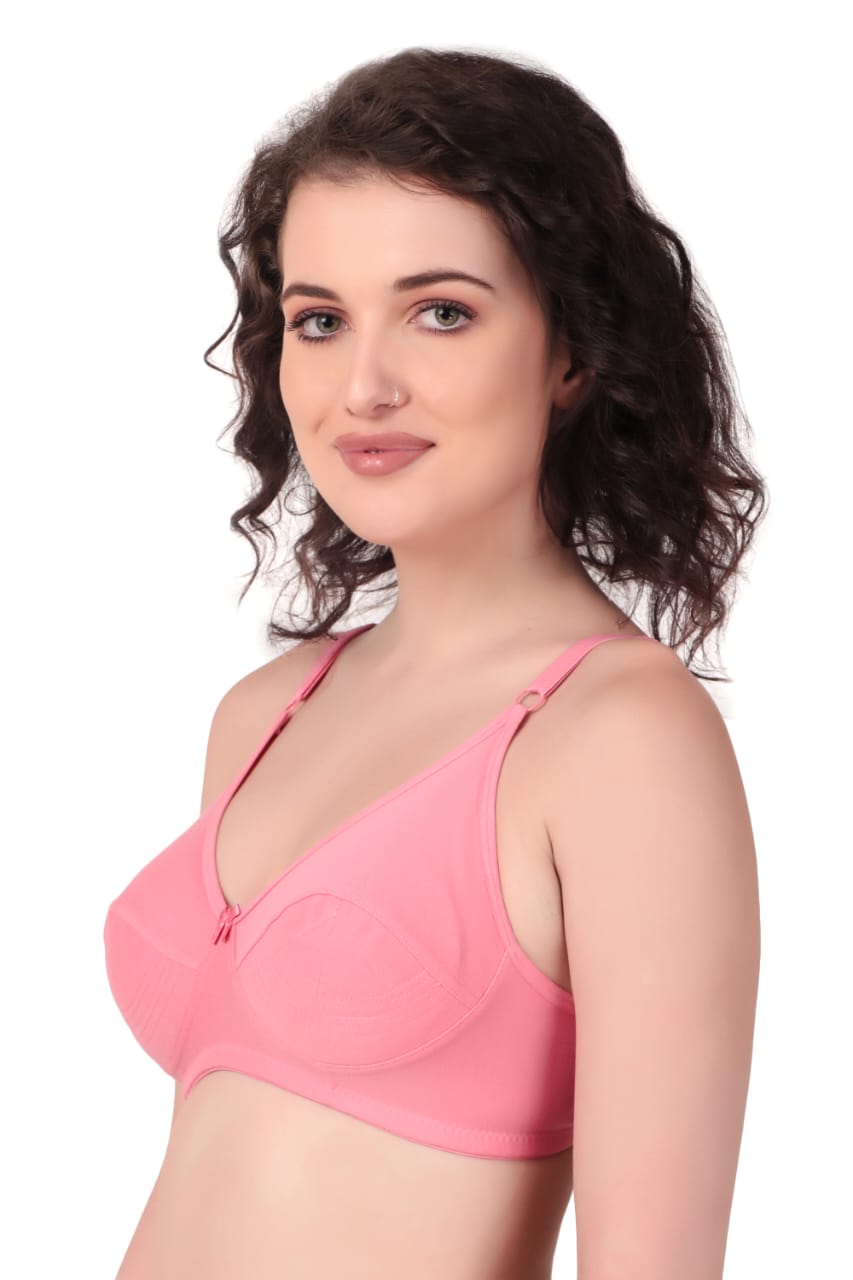 right side view Liamoure Cotton Blend Seamed non wired non padded bra in pink offers full coverage and comfort, ideal for everyday wear in lingerie collections.