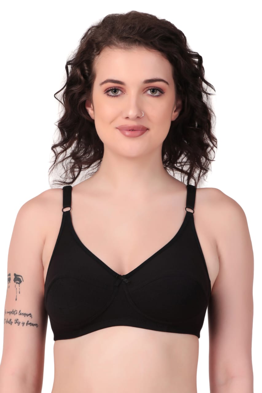 Liamoure Cotton Blend Seamed non wired non padded bra in black offers full coverage and comfort, ideal for everyday wear in lingerie collections.