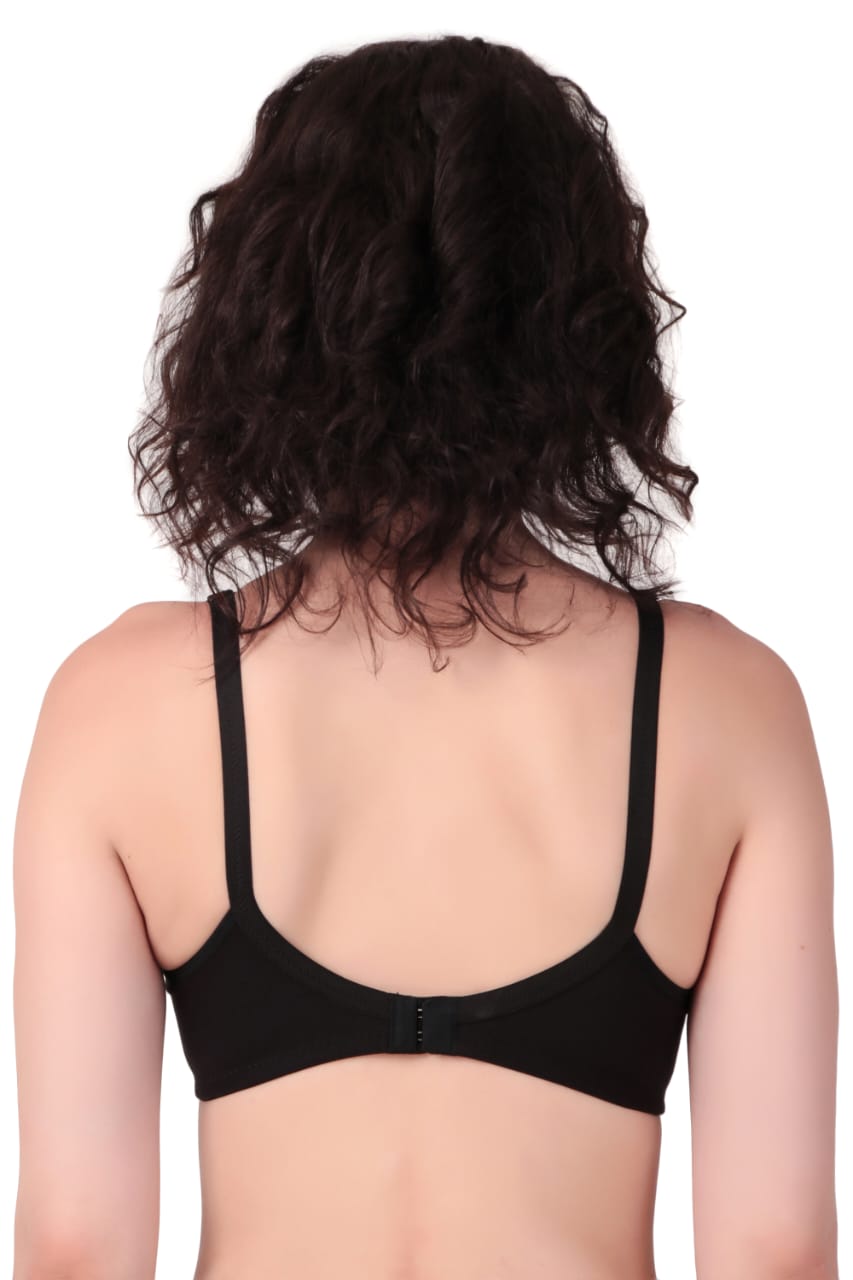 back view Liamoure Cotton Blend Seamed non wired non padded bra in black offers full coverage and comfort, ideal for everyday wear in lingerie collections.