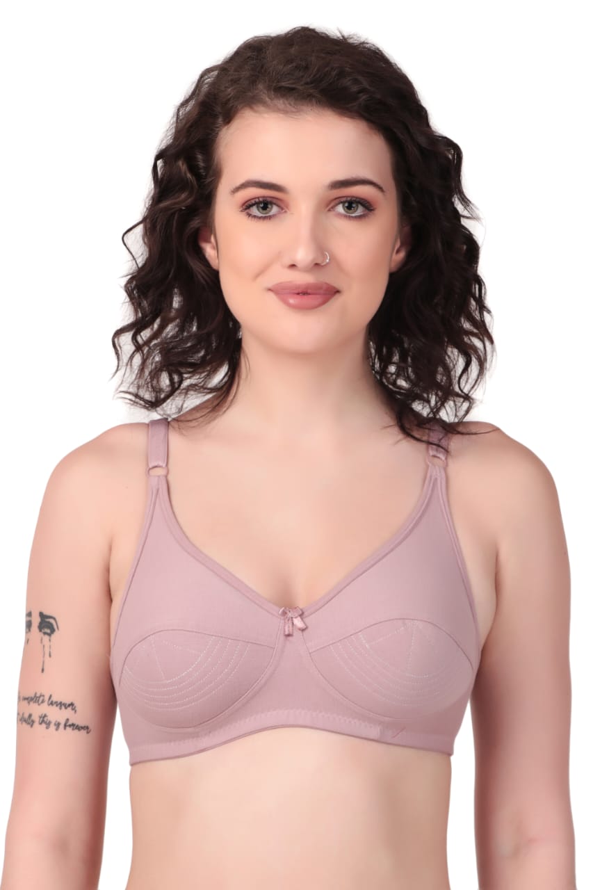 Liamoure Cotton Blend Seamed non wired non padded bra in light grey offers full coverage and comfort, ideal for everyday wear in lingerie collections.