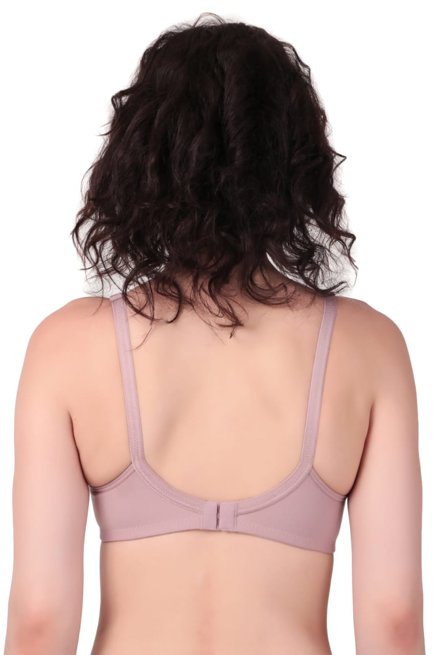 back view Liamoure Cotton Blend Seamed non wired non padded bra in light grey offers full coverage and comfort, ideal for everyday wear in lingerie collections.