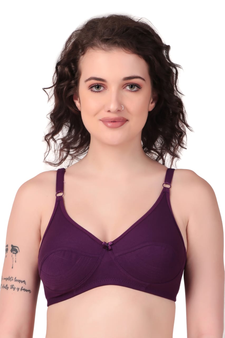 Liamoure Cotton Blend Seamed non wired non padded bra in purple offers full coverage and comfort, ideal for everyday wear in lingerie collections.