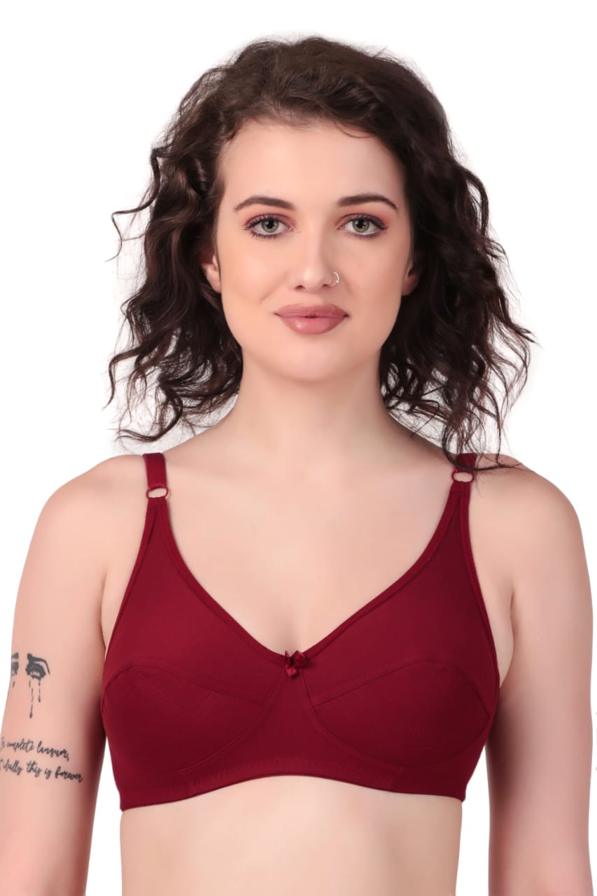 Liamoure Cotton Blend Seamed non wired non padded bra in majenta offers full coverage and comfort, ideal for everyday wear in lingerie collections.