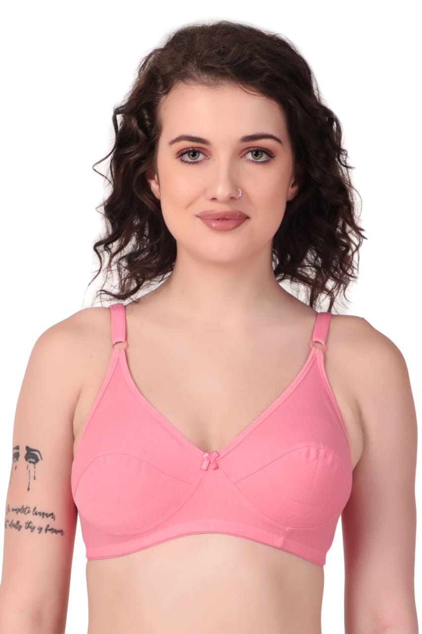 Liamoure Cotton Blend Seamed non wired non padded bra in pink offers full coverage and comfort, ideal for everyday wear in lingerie collections.