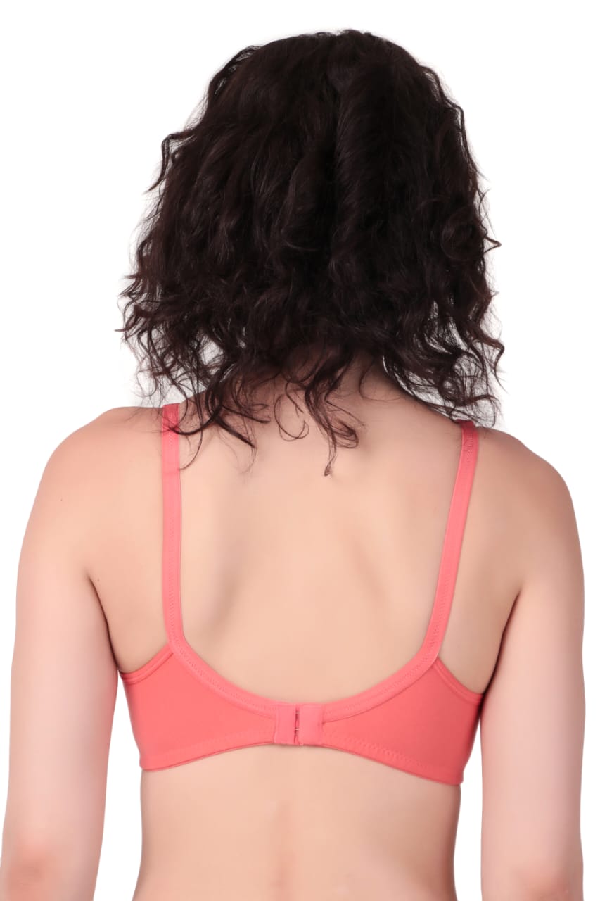 back view Liamoure Cotton Blend Seamed non wired non padded bra in coral pink offers full coverage and comfort, ideal for everyday wear in lingerie collections.