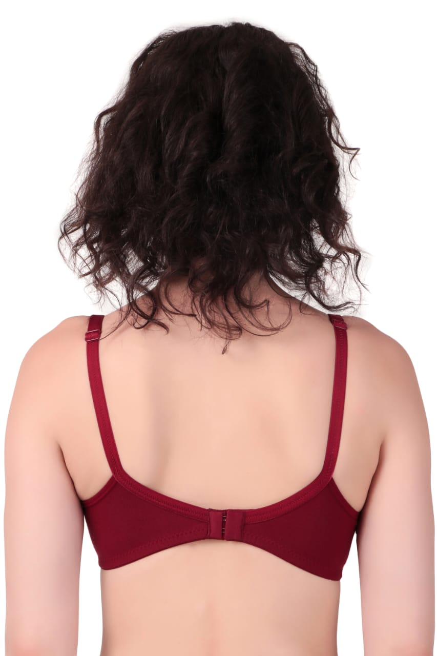 back view Liamoure Cotton Blend Seamed non wired non padded bra in majenta offers full coverage and comfort, ideal for everyday wear in lingerie collections.