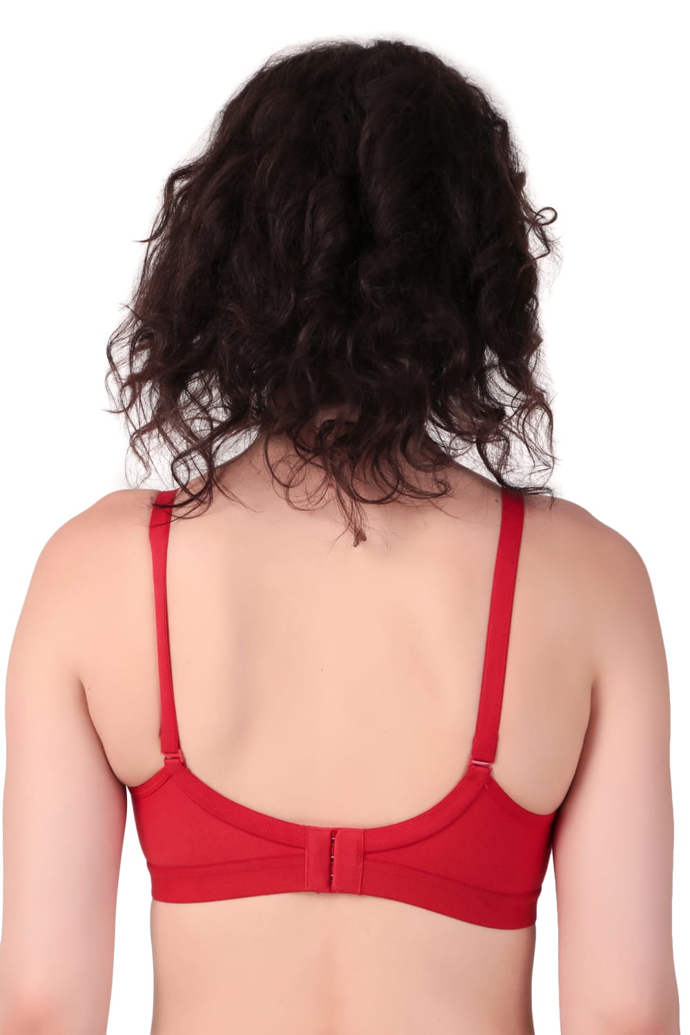 Back view of woman wearing Liamoure cross over bra  for Women Non-Padded | Non-Wired Cotton bra in hot red color