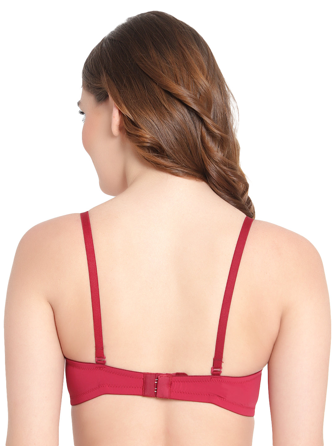 Back view of Liamoure Darling Duchess maroon T-shirt bra, showcasing adjustable straps and a secure hook closure for a perfect fit.