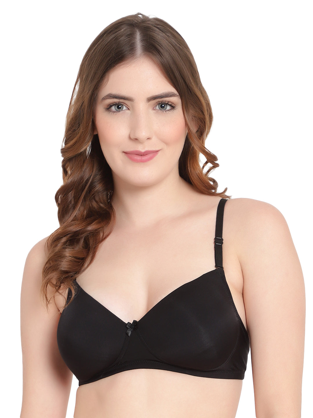Liamoure Lush black t-shirt bra for women with wireless full coverage, featuring adjustable straps and a smooth padded design for ultimate comfort.