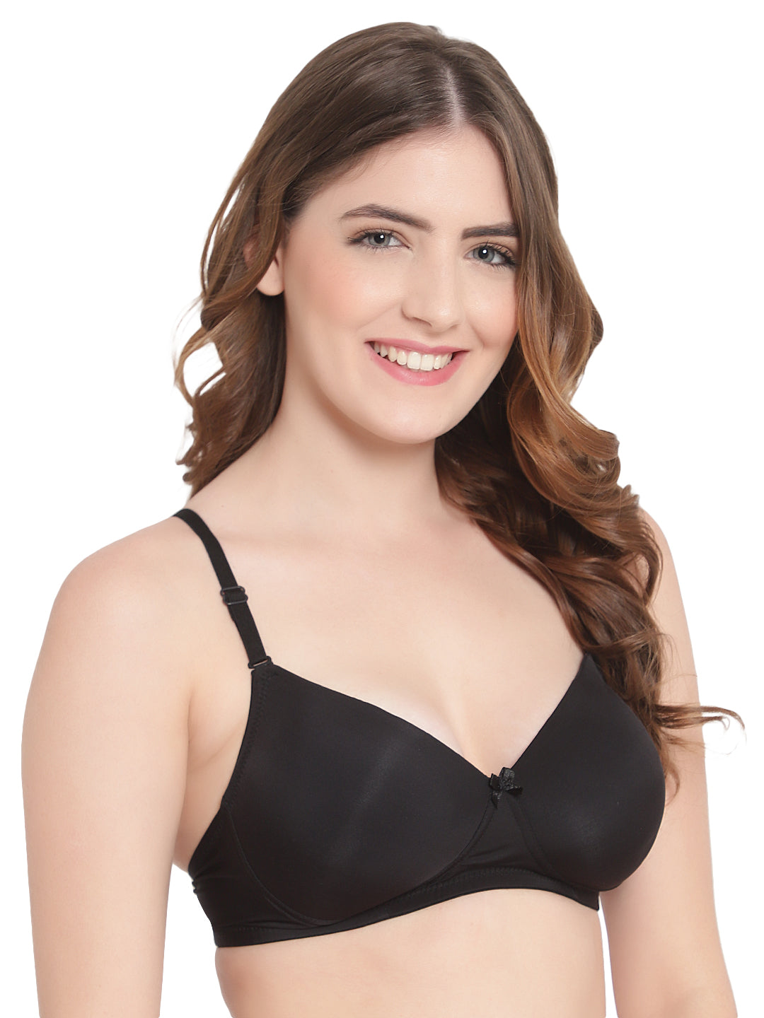 Liamoure Lush black t-shirt bra for women, offering a comfortable fit with soft padding, adjustable straps, and a stylish full-coverage design.