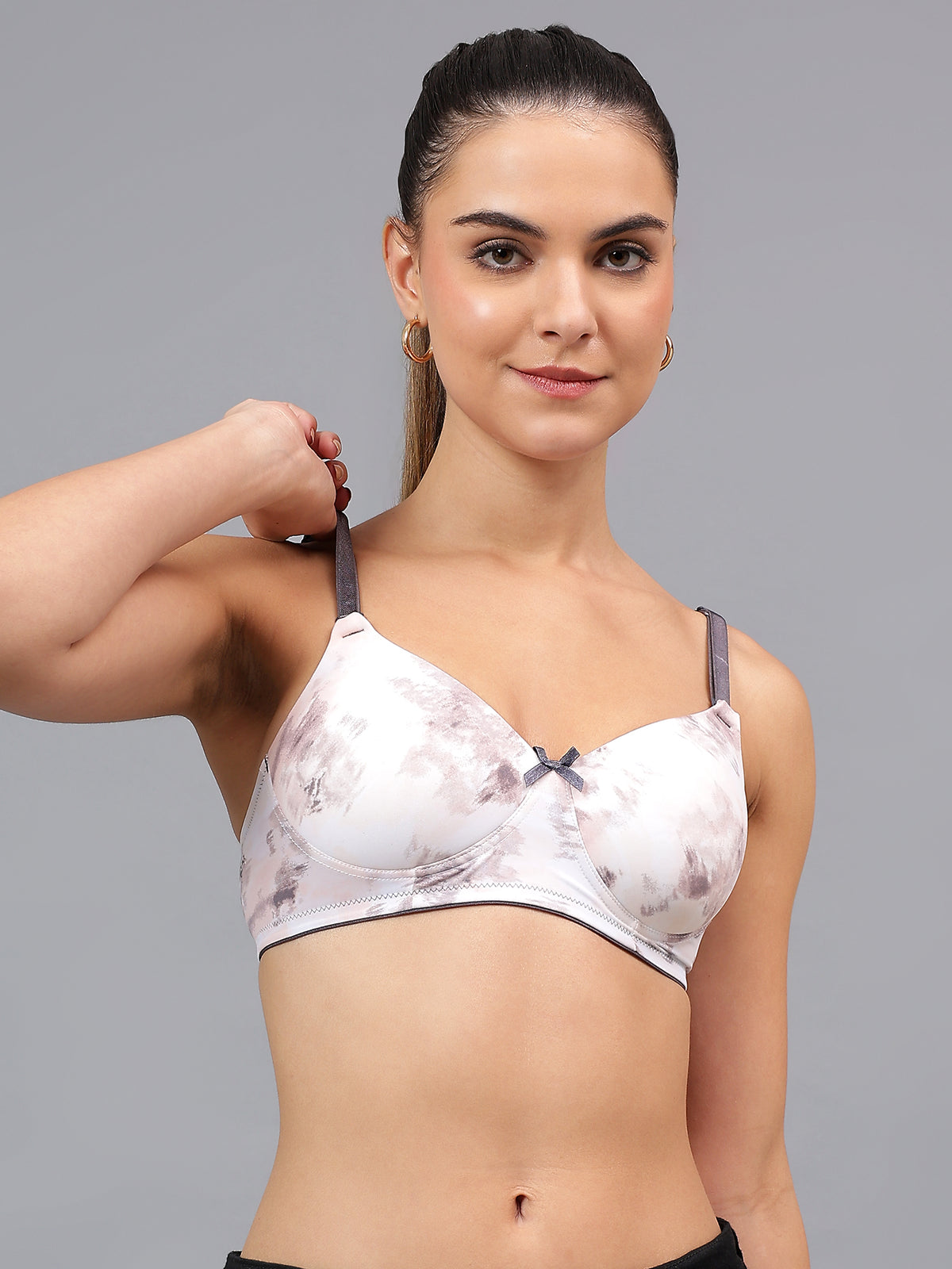 Liamoure Lightly Padded Bra in marble light stoned design, featuring non-wired support and adjustable straps for comfort and versatility.