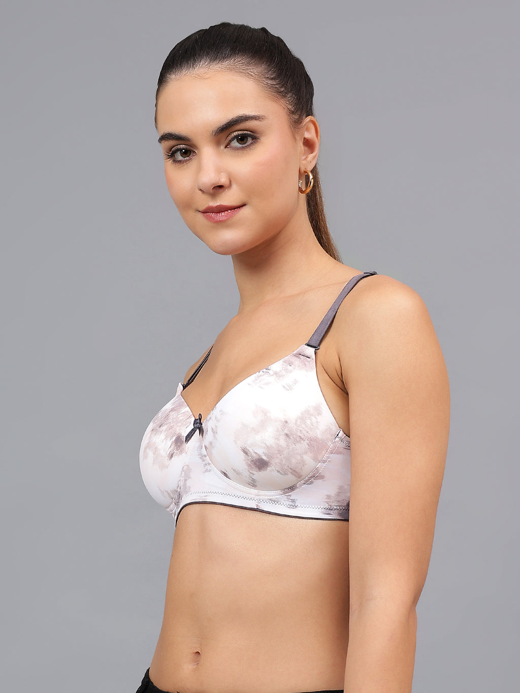 Side view of Liamoure Marble Light Stoned Bra, showcasing its premium padded cups and soft fabric for a natural lift and seamless fit.