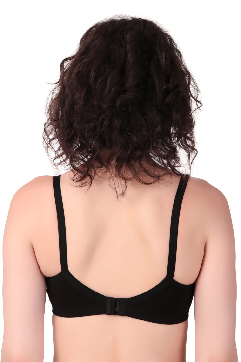 back View of woman wearing Liamoure Medium Coverage Non Padded Cotton T-shirt Bra All Day Comfort in black  Color