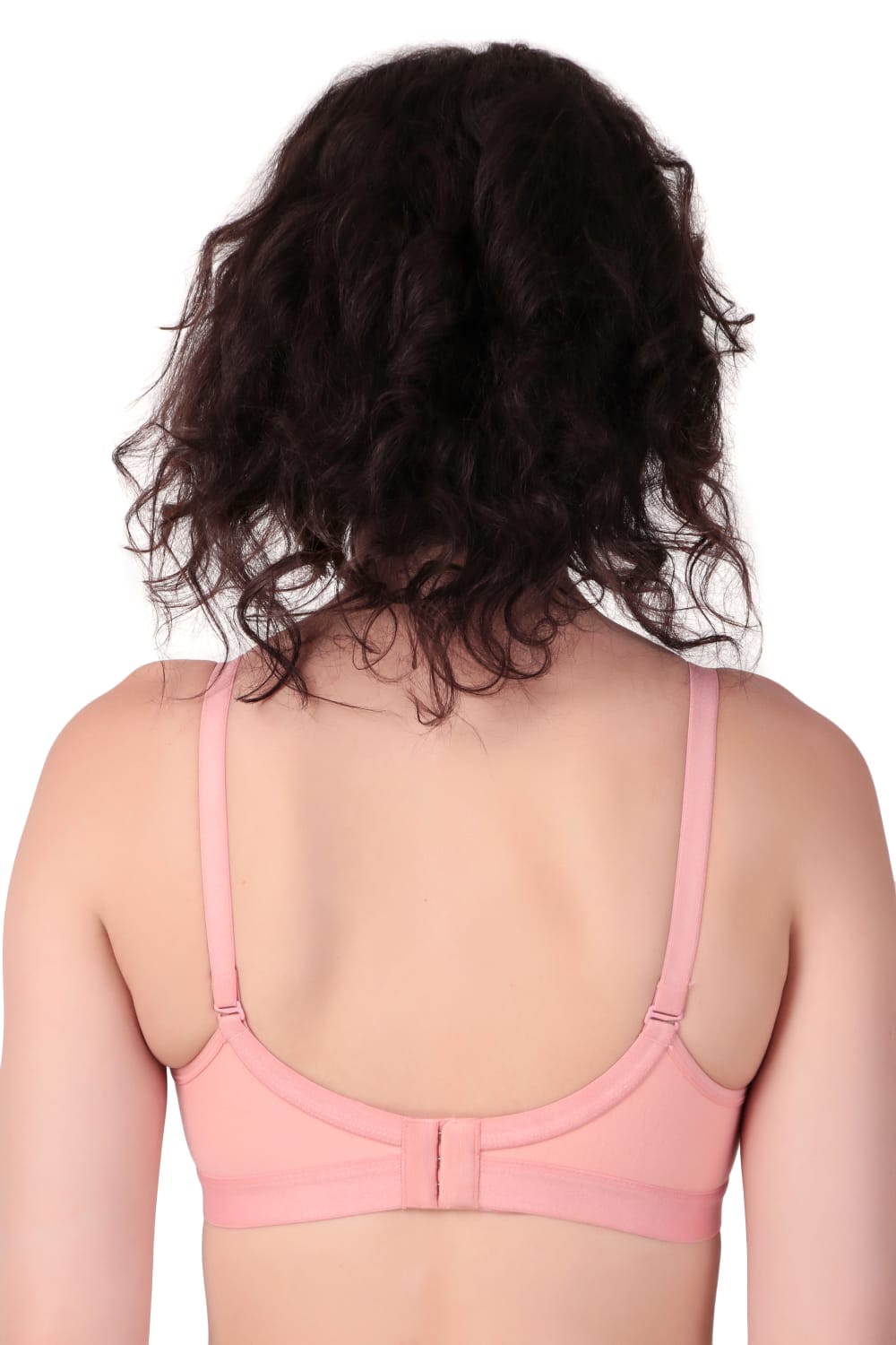 back View of woman wearing Liamoure Medium Coverage Non Padded Cotton T-shirt Bra All Day Comfort in pink Color