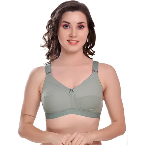 woman wearing Liamoure Non Padded Bra best full coverage bra for heavy breast in green color