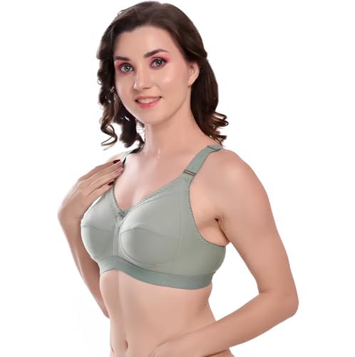 side view woman wearing Liamoure Non Padded Bra best full coverage bra for heavy breast in green color