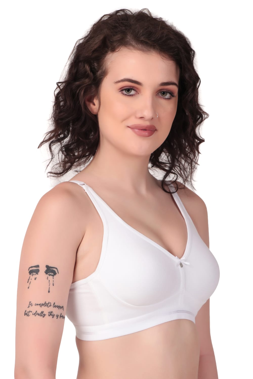 side view Liamoure Premium non padded Bra Cotton Full-Coverage Non Wired in  white, featuring soft cotton fabric and full-coverage design for everyday comfort.