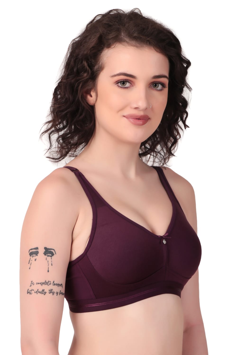 side view Liamoure Premium non padded Bra Cotton Full-Coverage Non Wired in black,  featuring soft cotton fabric and full-coverage design for everyday comfort.