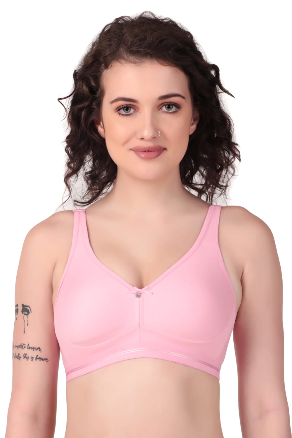 front view Liamoure Premium non padded Bra Cotton Full-Coverage Non Wired in pink, featuring soft cotton fabric and full-coverage design for everyday comfort.