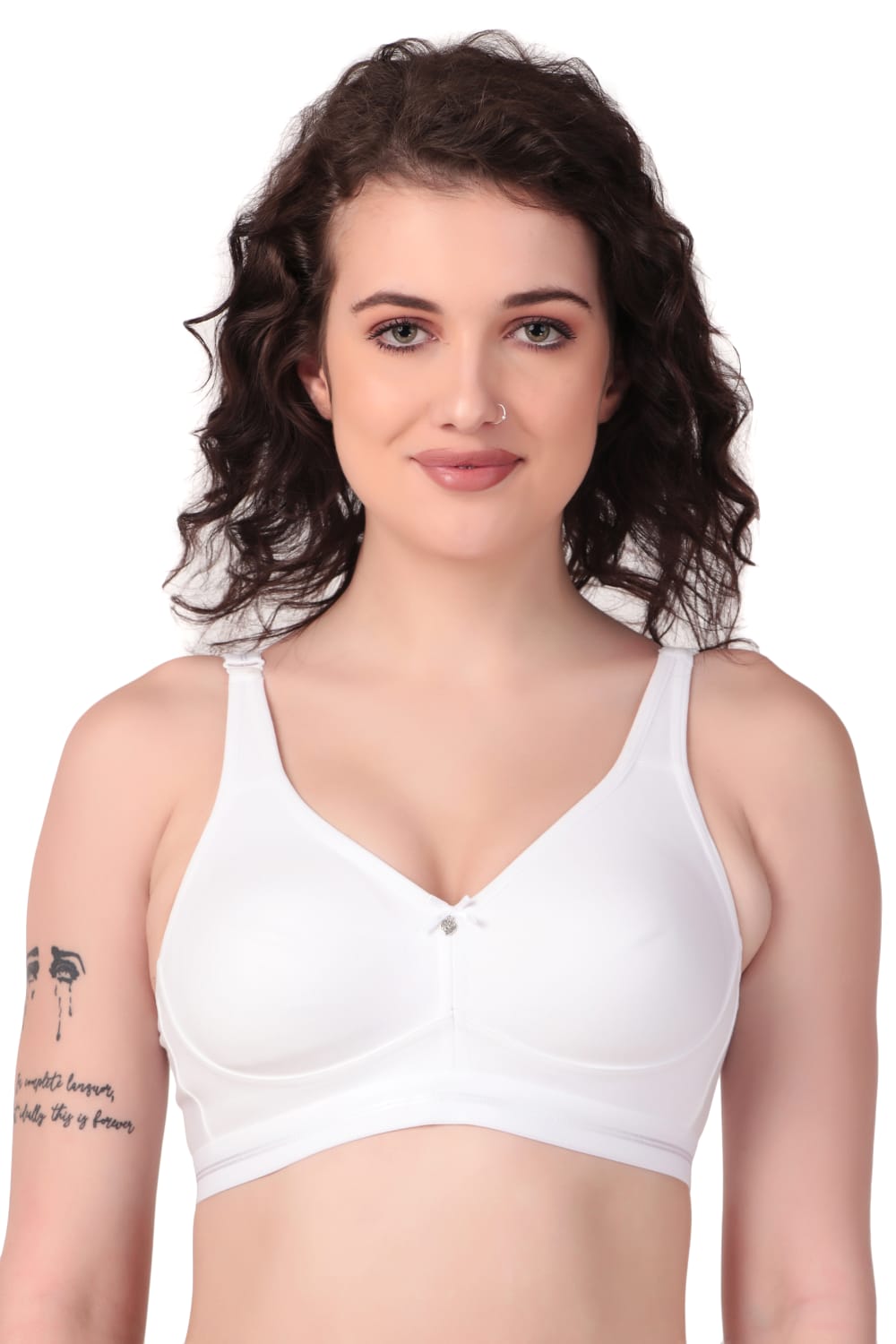 front view Liamoure Premium non padded Bra Cotton Full-Coverage Non Wired in  white, featuring soft cotton fabric and full-coverage design for everyday comfort.