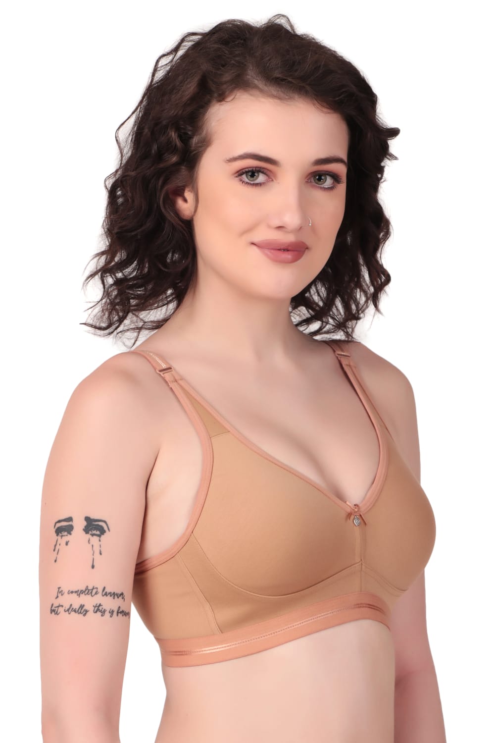 side view Liamoure Premium non padded Bra Cotton Full-Coverage Non Wired in brown, featuring soft cotton fabric and full-coverage design for everyday comfort.