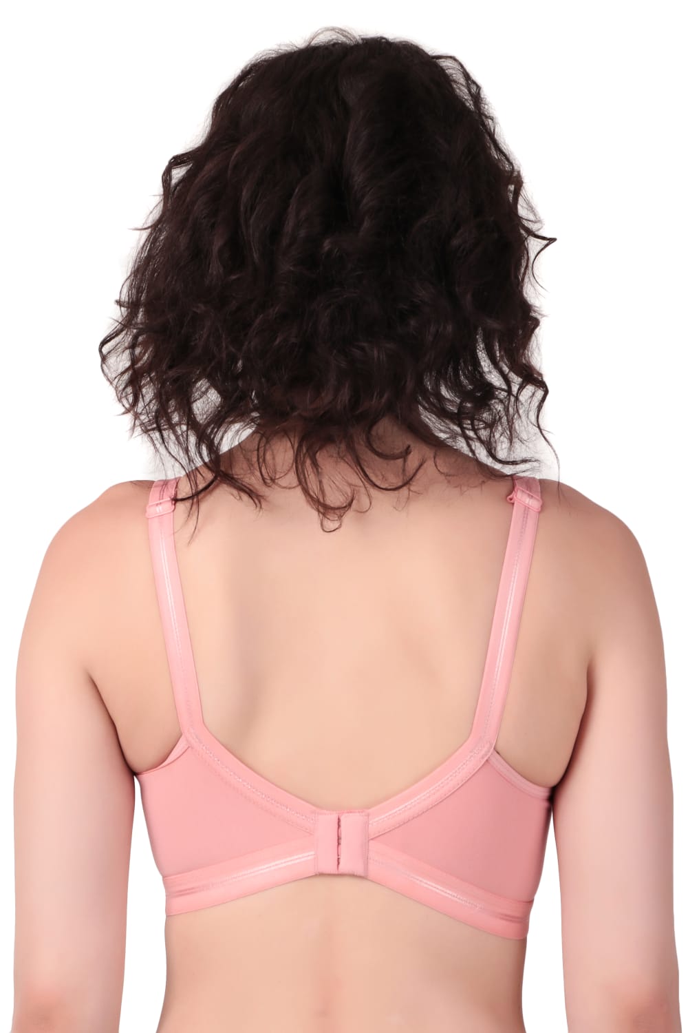 back view Liamoure Premium non padded Bra Cotton Full-Coverage Non Wired in pink, featuring soft cotton fabric and full-coverage design for everyday comfort.