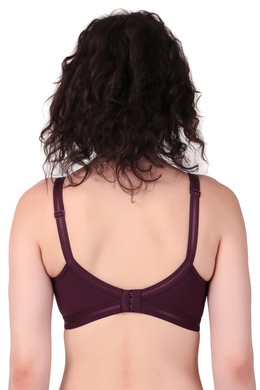 back view Liamoure Premium non padded Bra Cotton Full-Coverage Non Wired in black,  featuring soft cotton fabric and full-coverage design for everyday comfort.