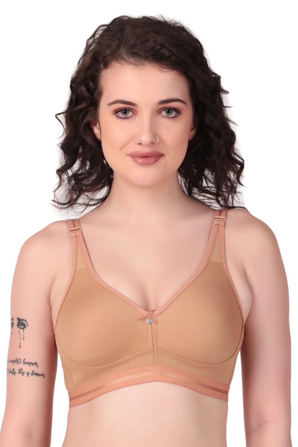 front view Liamoure Premium non padded Bra Cotton Full-Coverage Non Wired in brown, featuring soft cotton fabric and full-coverage design for everyday comfort.