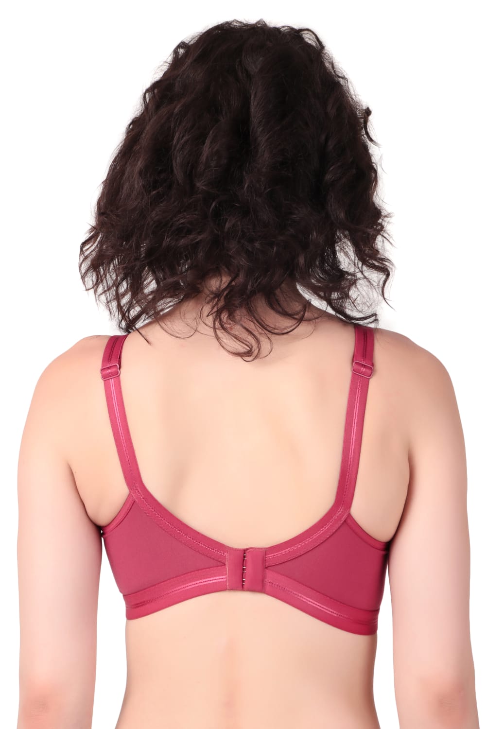 back view Liamoure Premium non padded Bra Cotton Full-Coverage Non Wired in maroon, featuring soft cotton fabric and full-coverage design for everyday comfort.
