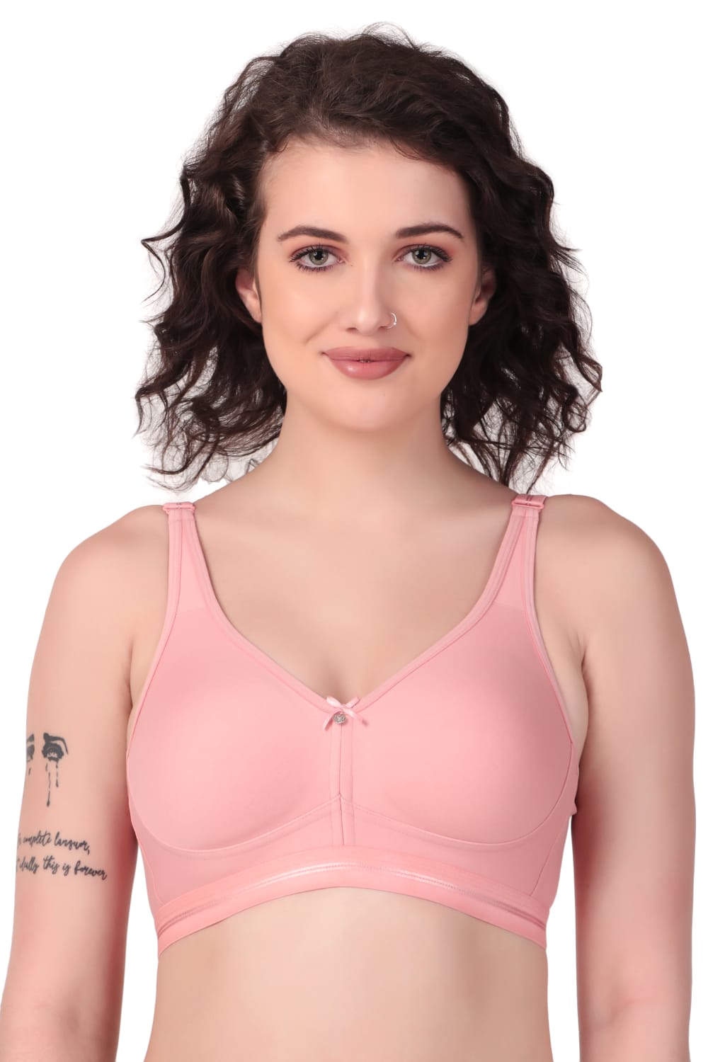 front view Liamoure Premium non padded Bra Cotton Full-Coverage Non Wired in pink, featuring soft cotton fabric and full-coverage design for everyday comfort.