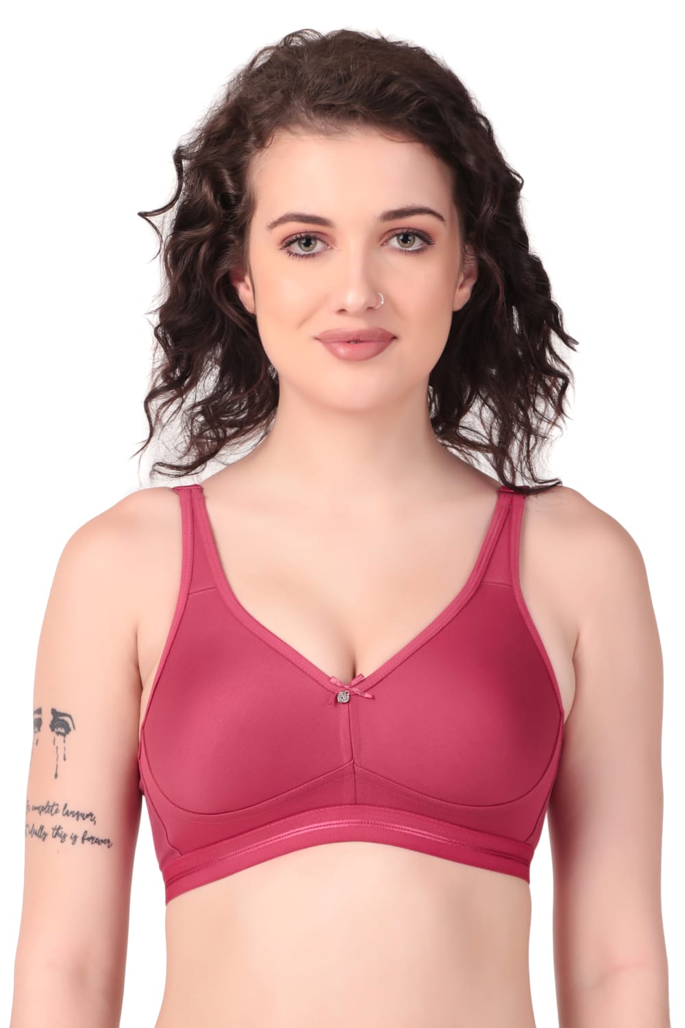 front view Liamoure Premium non padded Bra Cotton Full-Coverage Non Wired in maroon, featuring soft cotton fabric and full-coverage design for everyday comfort.
