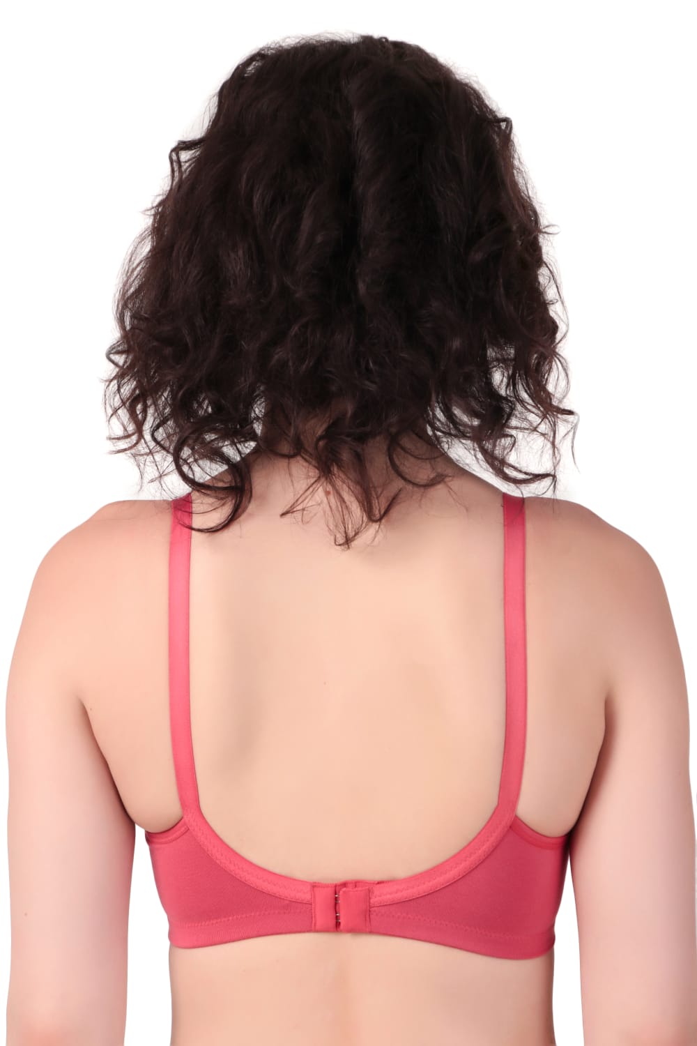 back view woman wearing Liamoure best seamless bra Medium Coverage Non-Wired Non Padded bra for woman in red color bra