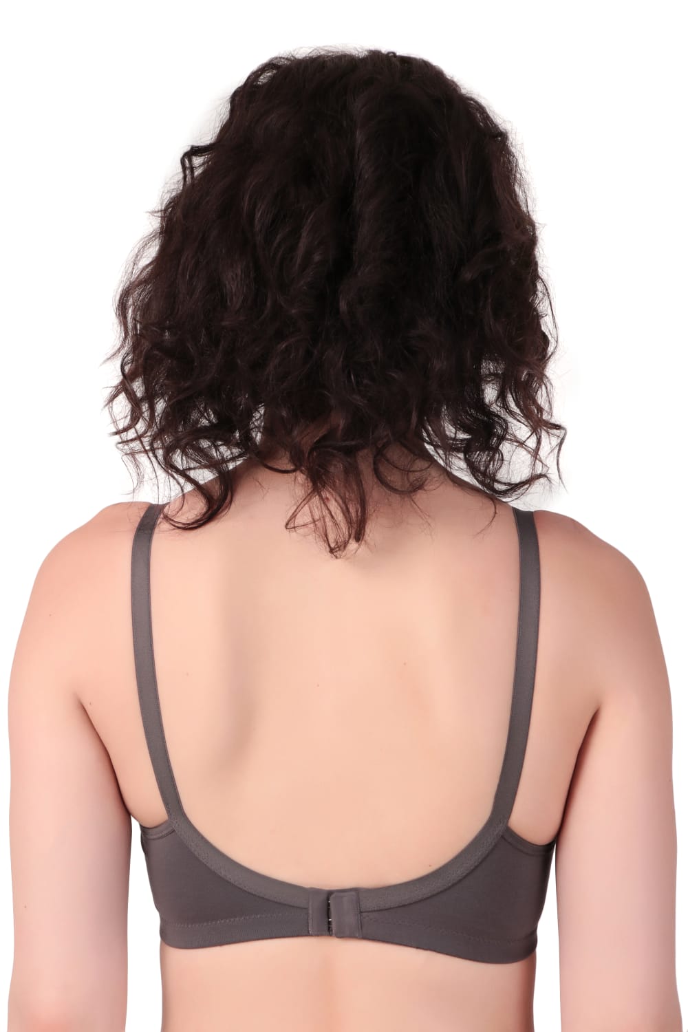 back view woman wearing Liamoure best seamless bra Medium Coverage Non-Wired Non Padded bra for woman in black color bra