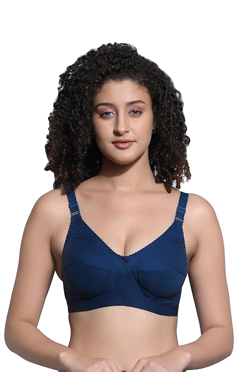 Liamoure Seamless Molded Cup Non Padded Bra for Women in navy blue, featuring non-wired support and soft cotton fabric for everyday comfort.