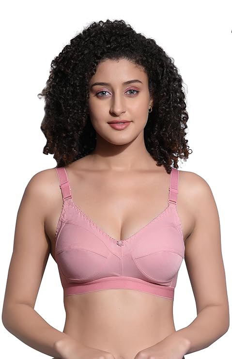 Liamoure Seamless Molded Cup Non Padded Bra for Women in baby pink, featuring non-wired support and soft cotton fabric for everyday comfort.