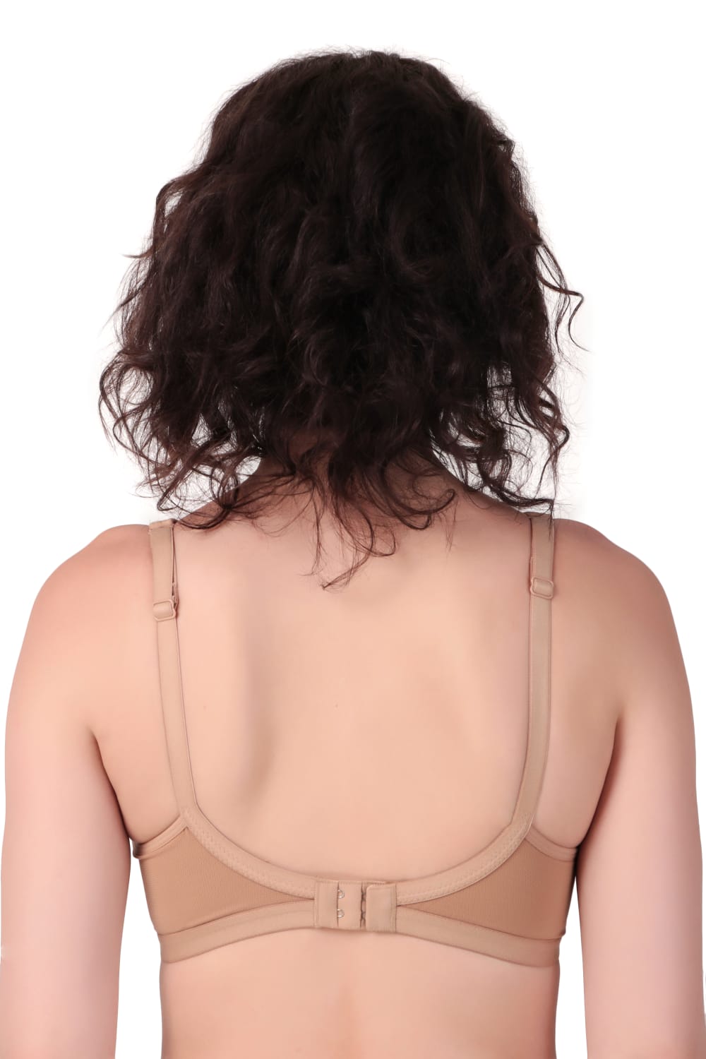 Back view of Liamoure Stylish Bra in nude beige, featuring adjustable straps and hook-and-eye closure for comfort.