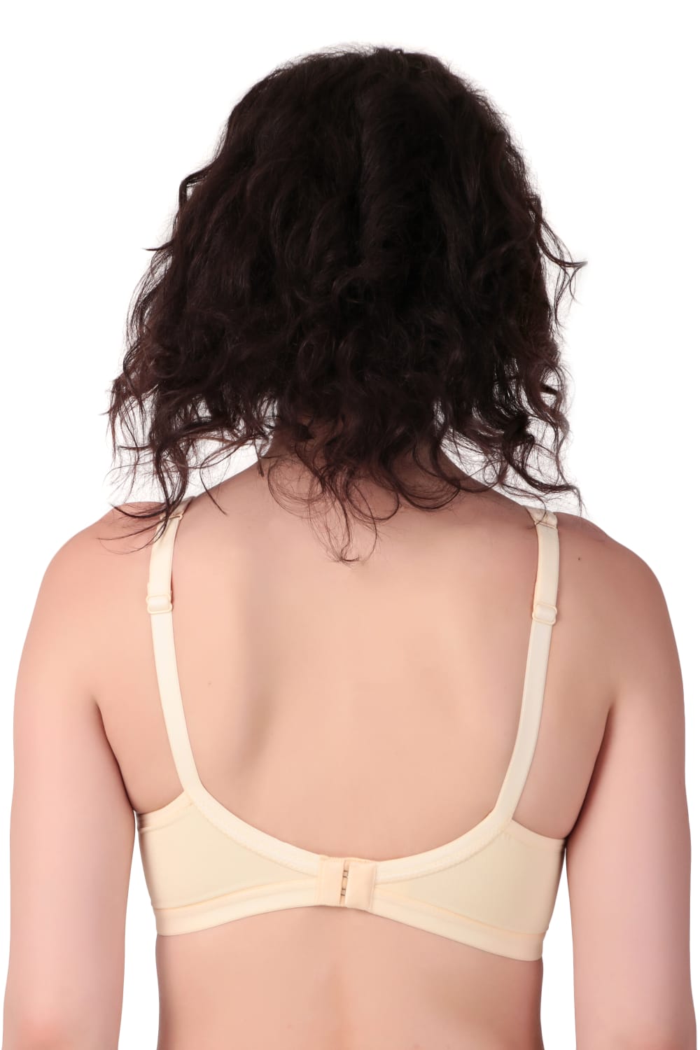 Back view of Liamoure Stylish Bra in light beige with adjustable straps and hook closure for a secure fit.