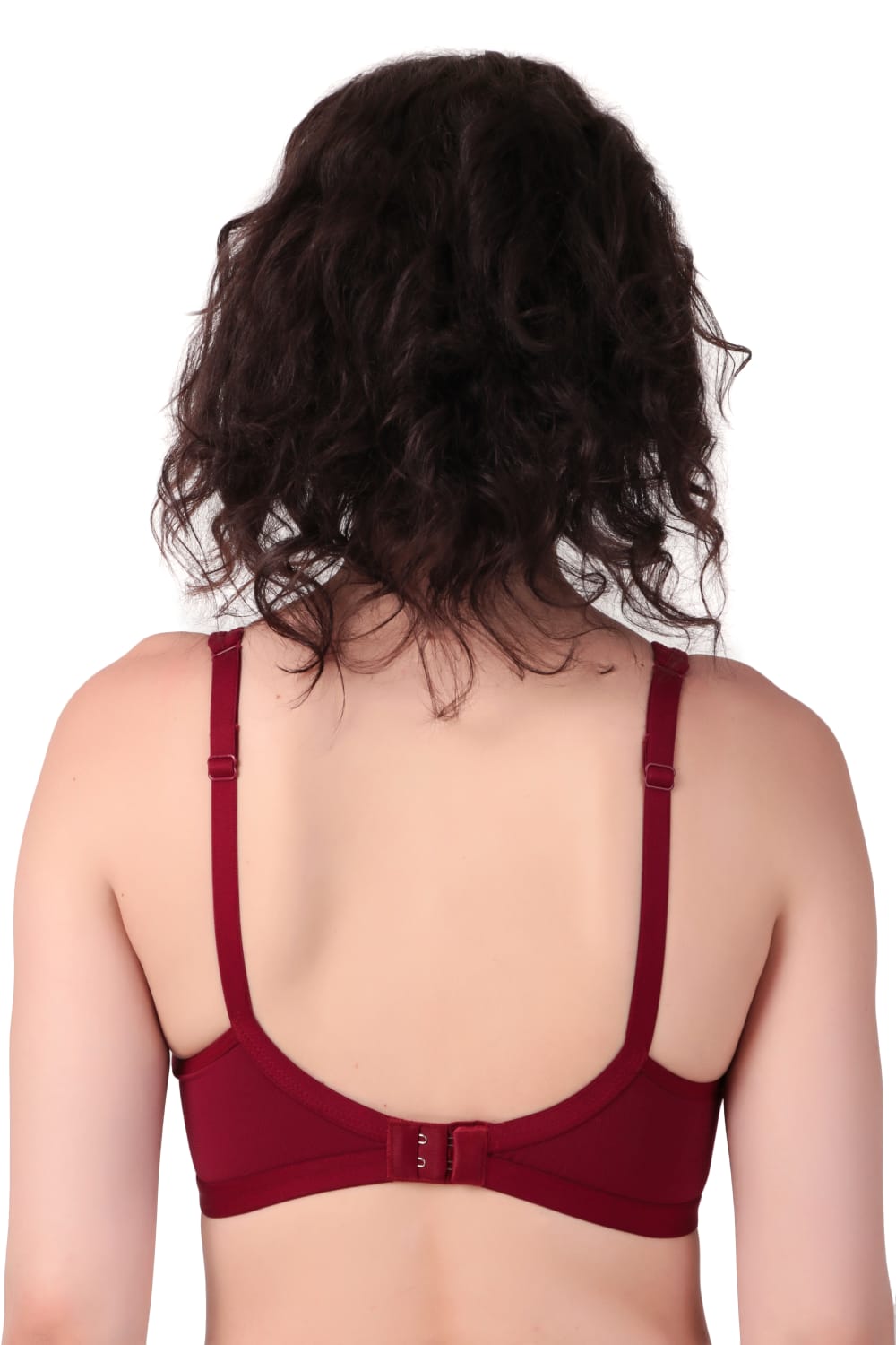 Back view of Liamoure Stylish Bra in maroon with adjustable straps and hook-and-eye closure for a snug fit.