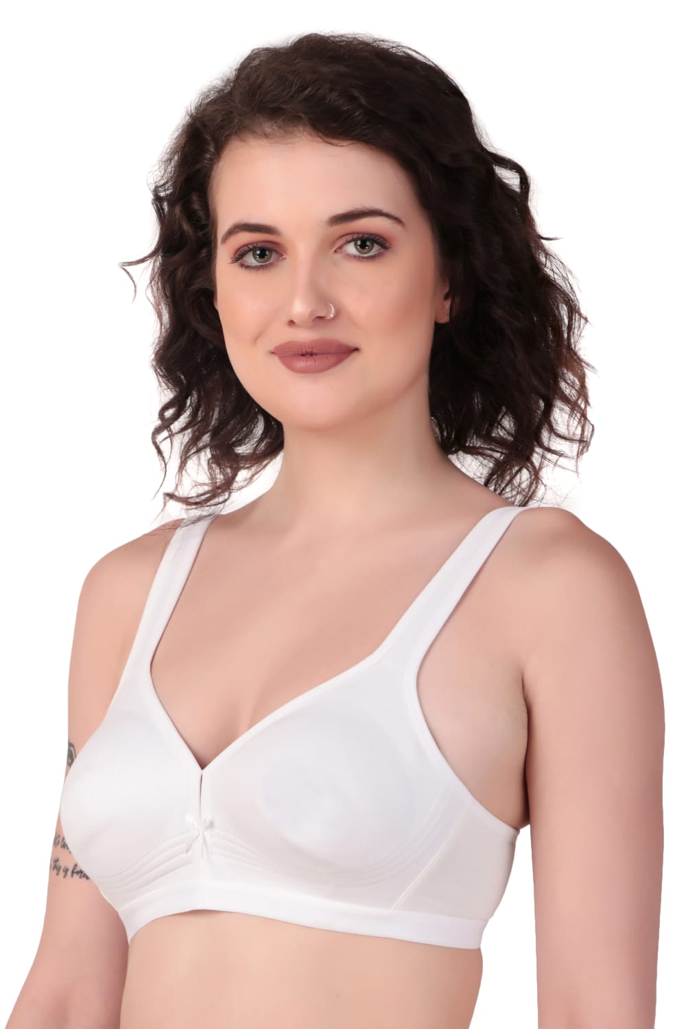 Liamoure Stylish Bra in white, medium coverage non padded bra with seamless and non wired design for comfort wear.