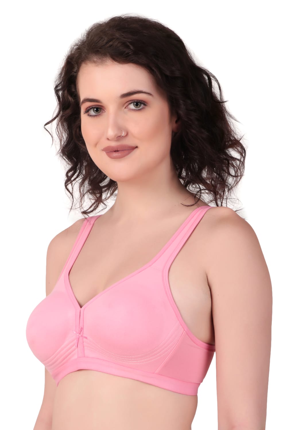 Liamoure Stylish Bra in light pink with medium coverage and soft cotton fabric, ideal for daily lingerie needs.