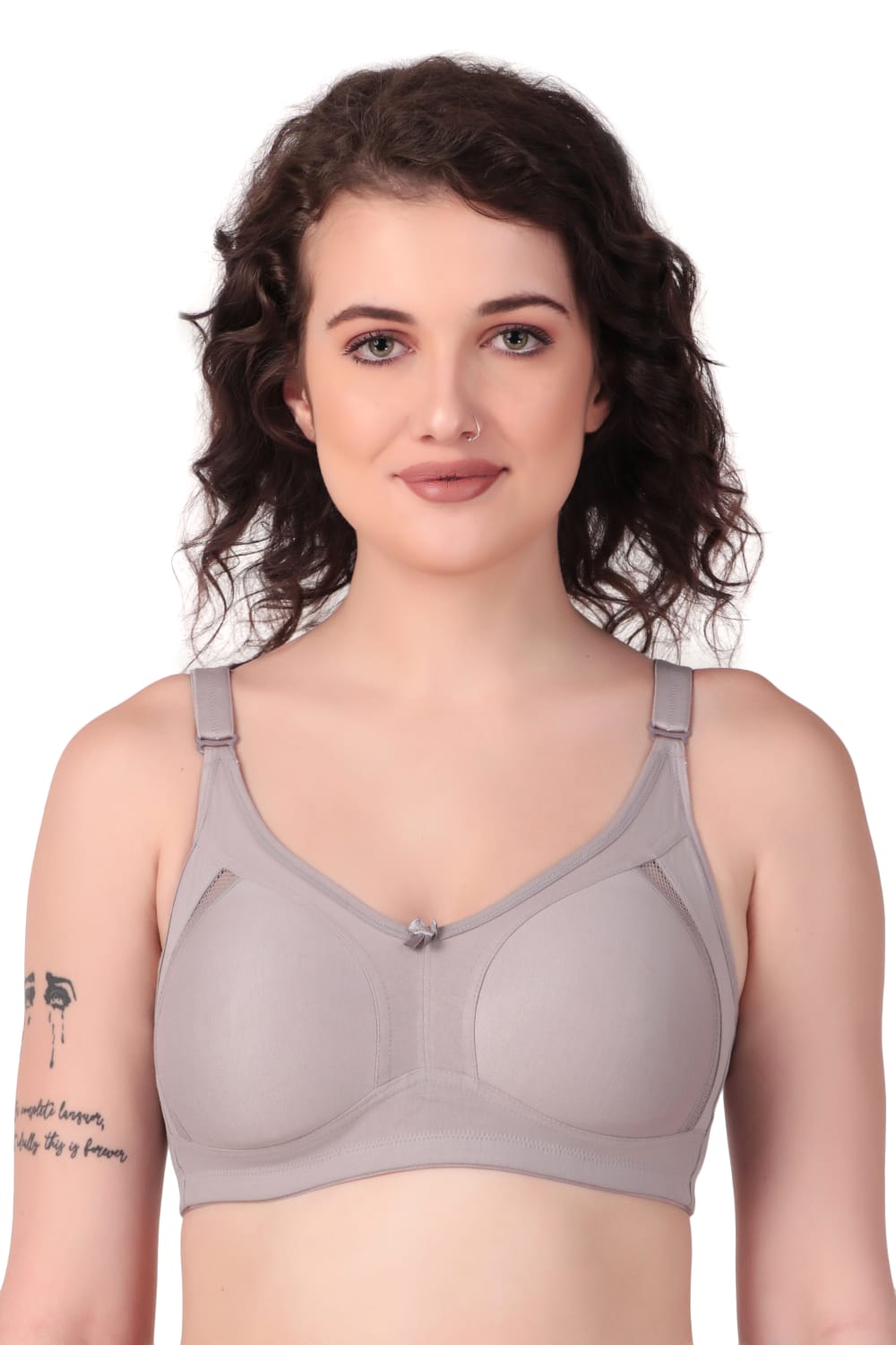 front  view of Liamoure Stylish Design ladies non padded bra  Non-Wired grey color