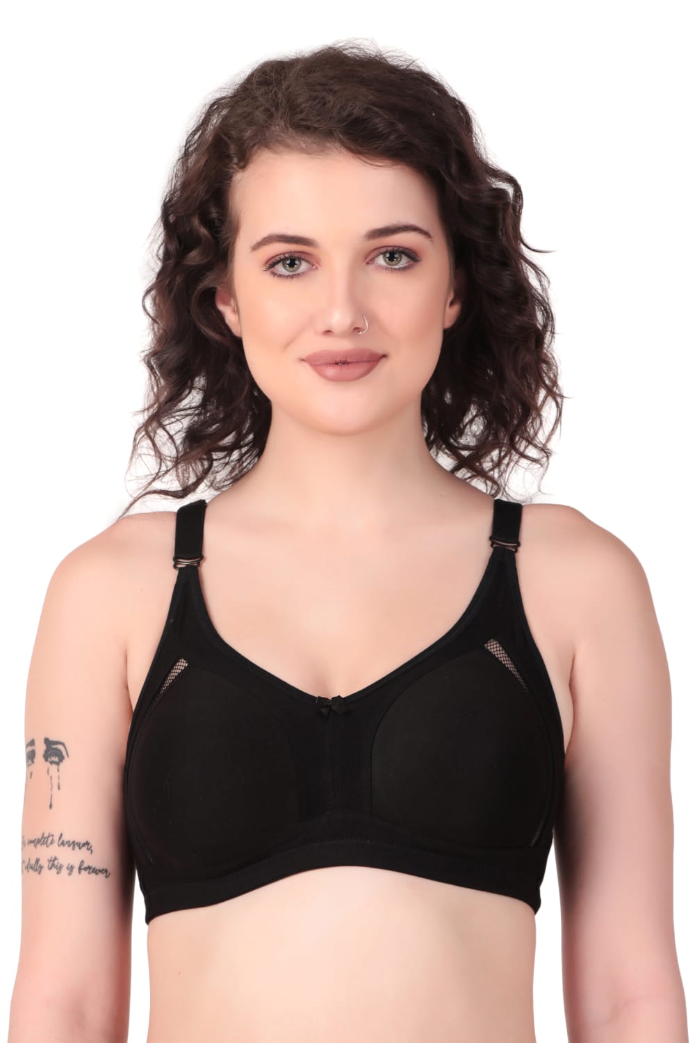 front  view of Liamoure Stylish Design ladies non padded bra  Non-Wired black color