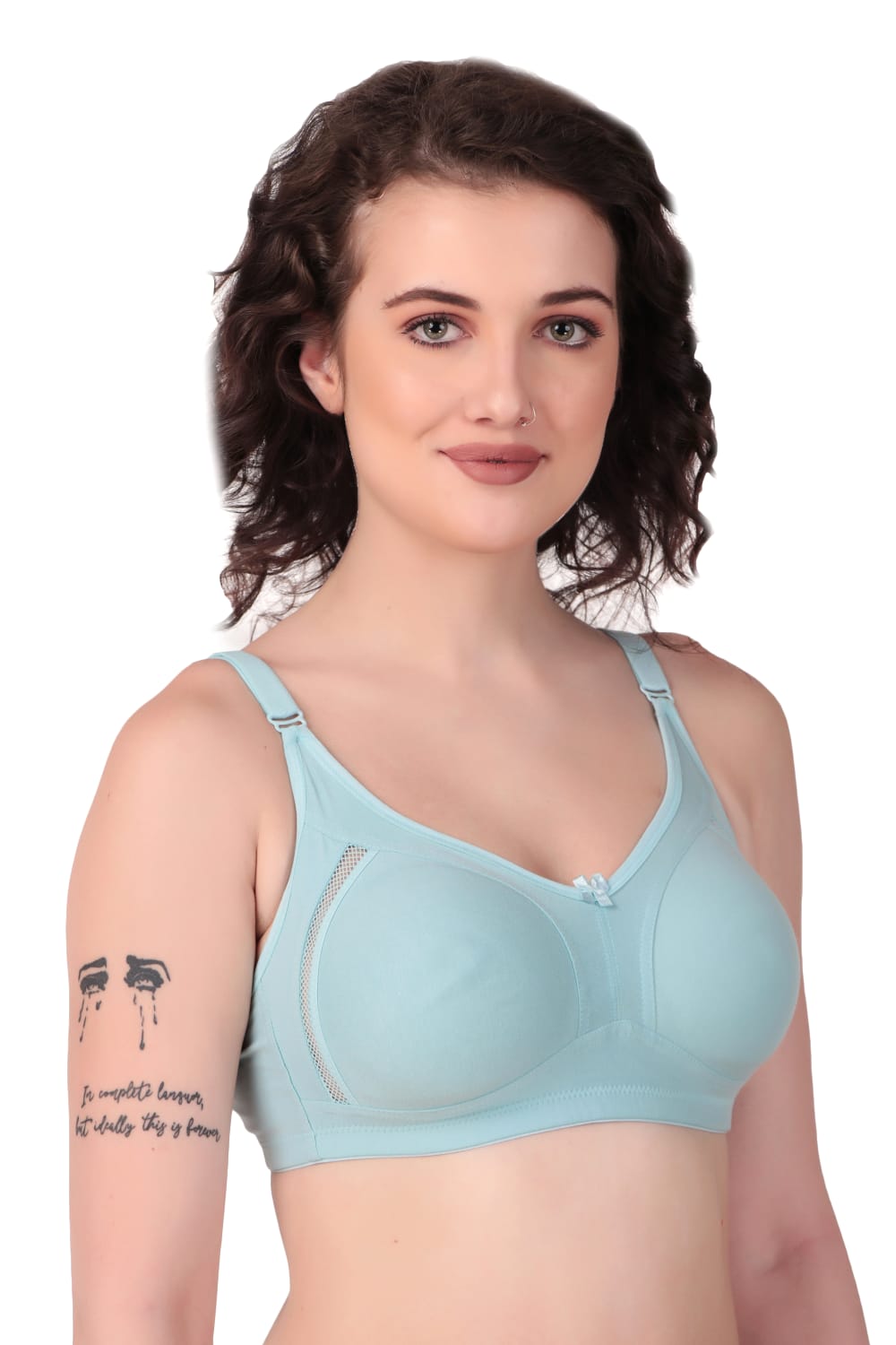 side view of Liamoure Stylish Design ladies non padded bra  Non-Wired sky blue color