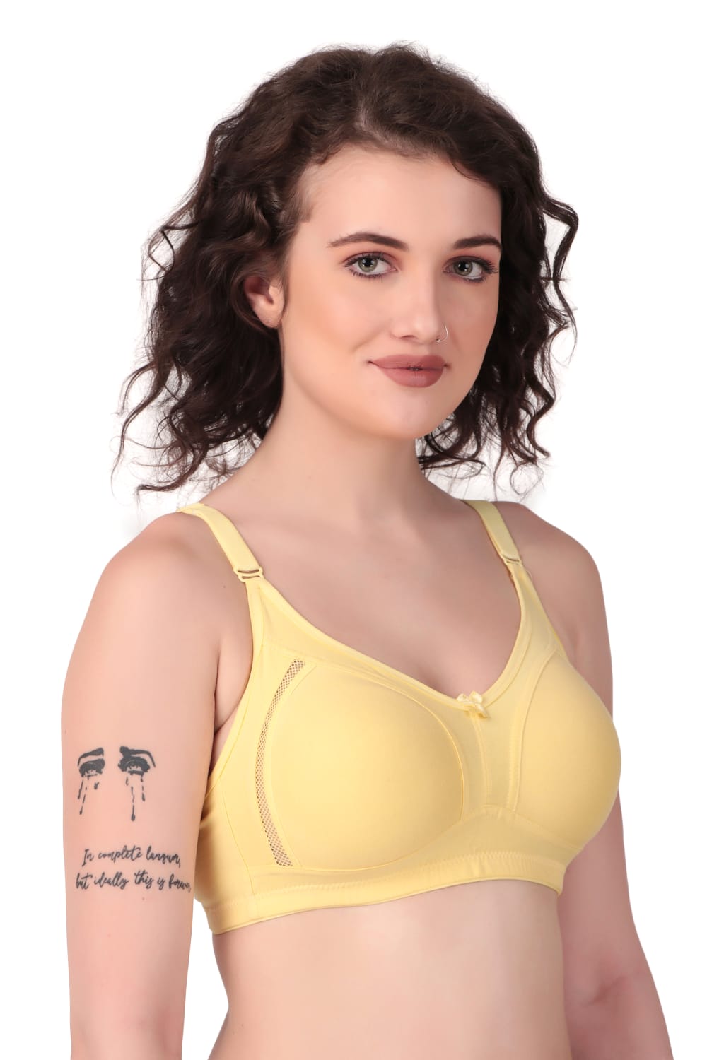side view of Liamoure Stylish Design ladies non padded bra  Non-Wired yellow color