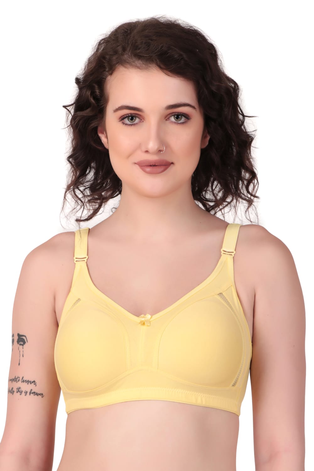 front  view of Liamoure Stylish Design ladies non padded bra  Non-Wired yellow color