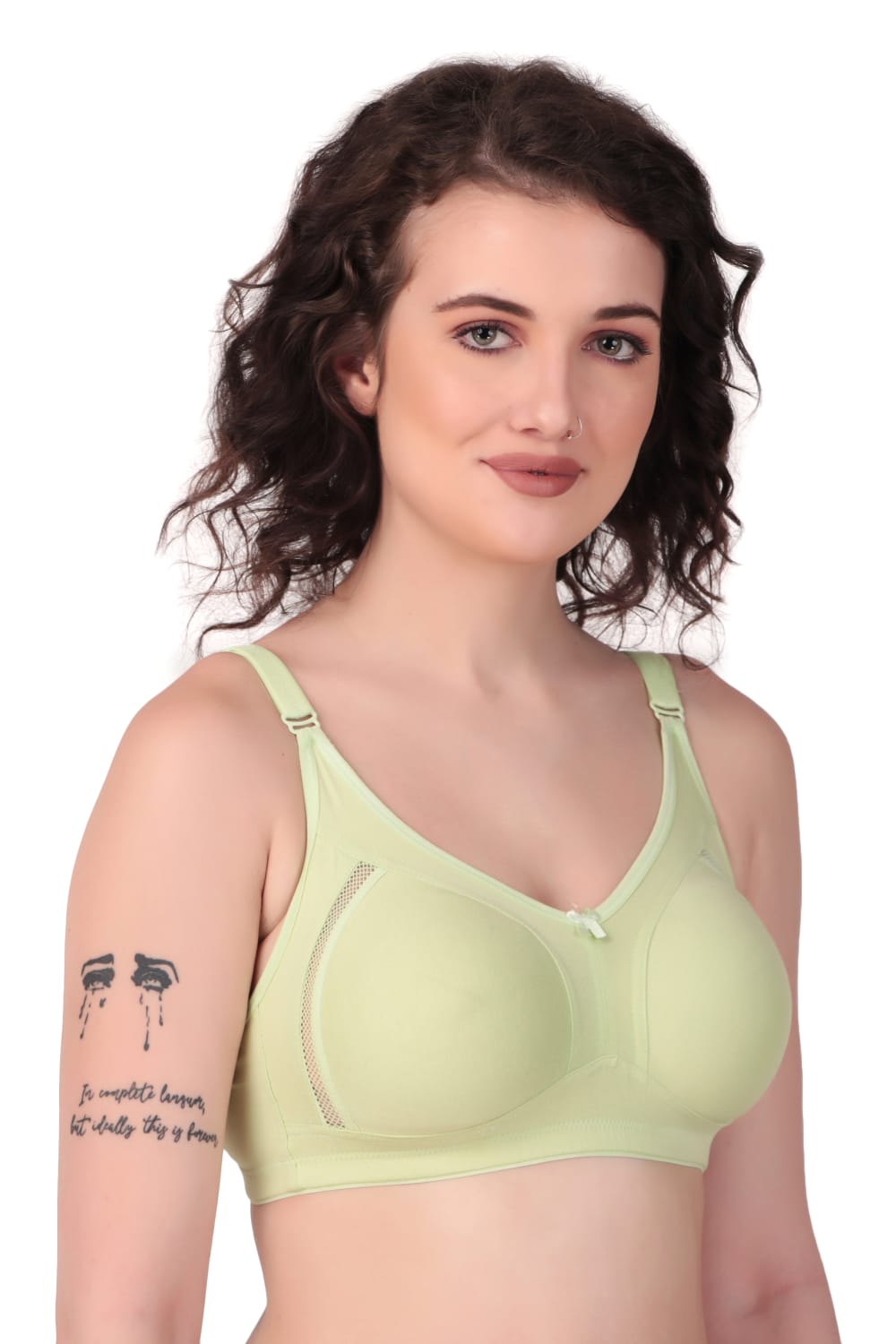 side view of Liamoure Stylish Design ladies non padded bra  Non-Wired green color