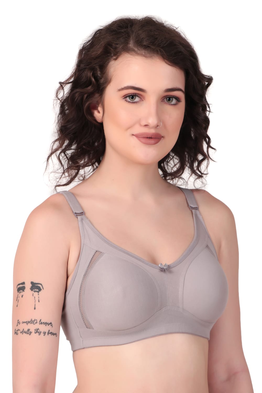 side view of Liamoure Stylish Design ladies non padded bra  Non-Wired grey color
